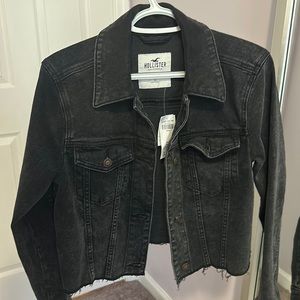 hollister black cropped jean jacket
